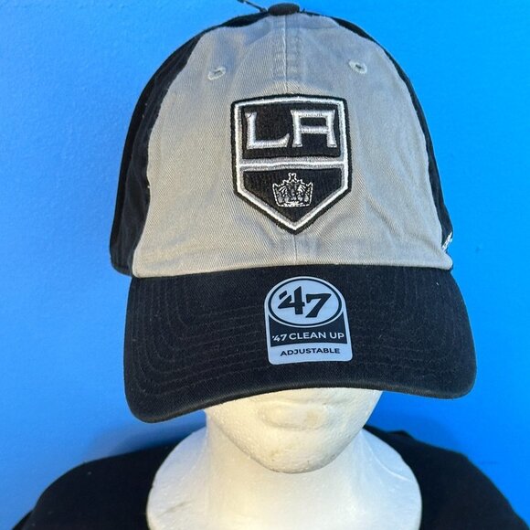 Los Angeles Kings 47 Clean Up Hat Black Silver Logo Adjustable Cap - Picture 1 of 5